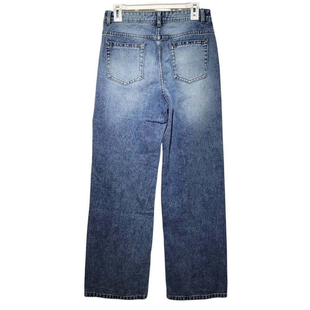 High-Waisted Wide-Leg Jeans Womens Medium Wash Relaxed Fit Denim - Picture 2 of 8